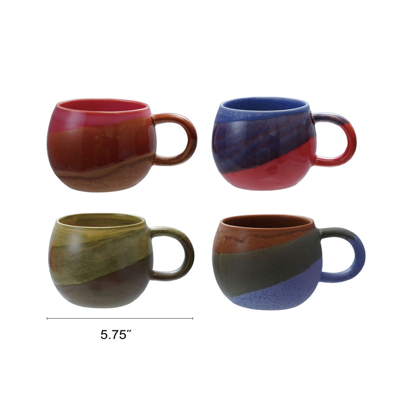4-Piece Stoneware Mug With Reactive Glaze