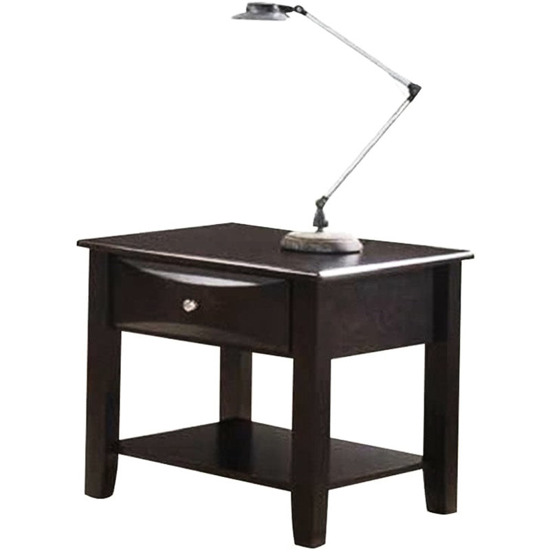 Rectangular Solid Wood Table In Brown, With Drawer And Shelf Feature End Functionality