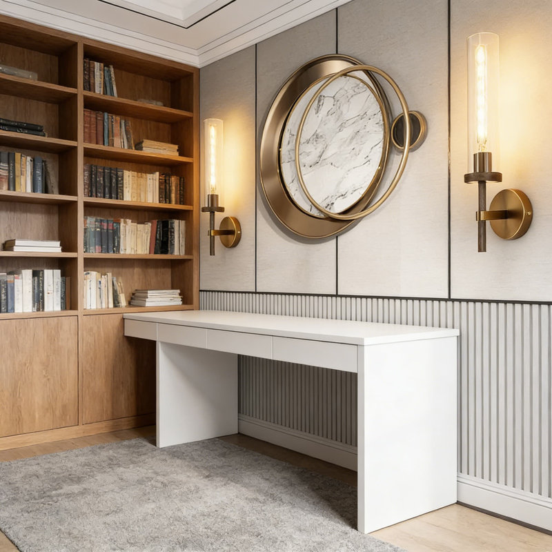 Ensemble de 2 appliques murales pour meuble-lavabo de 19,5 pouces en bronze moleté avec tube en verre transparent Micstar
