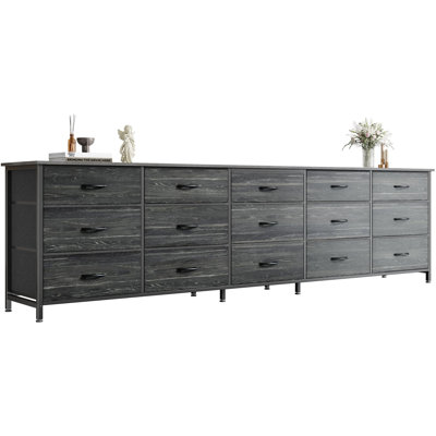 15 Drawer Wide Fabric Dresser Chest of Drawers, 78.7 Inch Long TV Console Storage Cabinet for 65/75/85 Inch TVs, Ideal for Bedroom and Closet Organization
