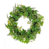 24 inch Artificial Spring Wreath with Ivy, Fern Leaves, Seed Pods, and Flowing Green Stems   