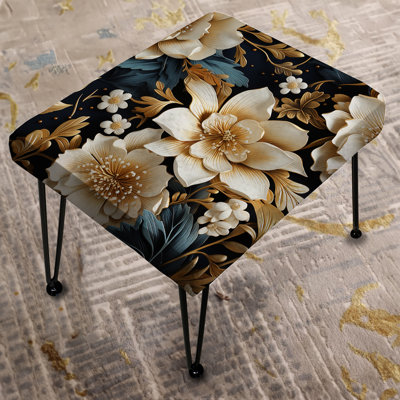 Luxurious Gold And Grey Floral Pattern - Floral Rectangle Ottoman