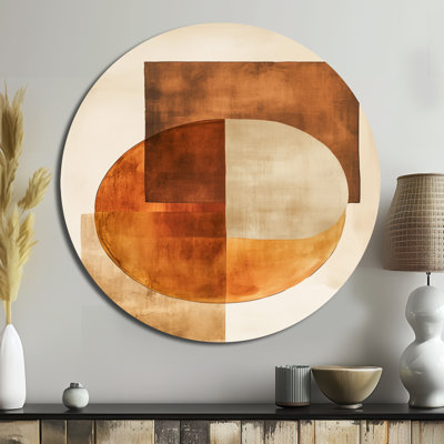 «Terracotta Balance» - Décoration murale abstraite moderne transitionnelle ronde en métal