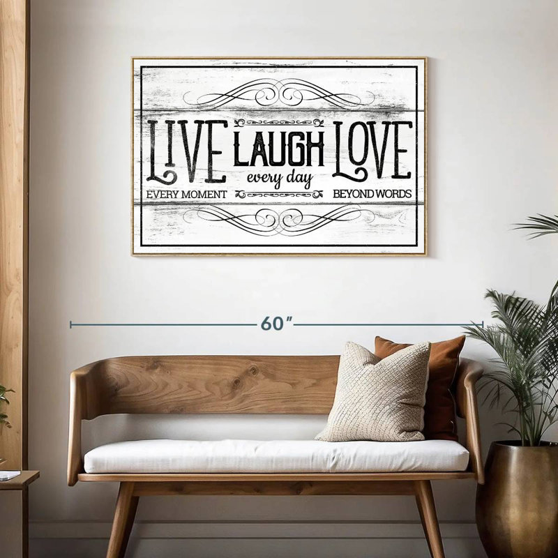 Live Laugh Love Everyday, Cadre flottant en bois naturel, 40 po x 27 po