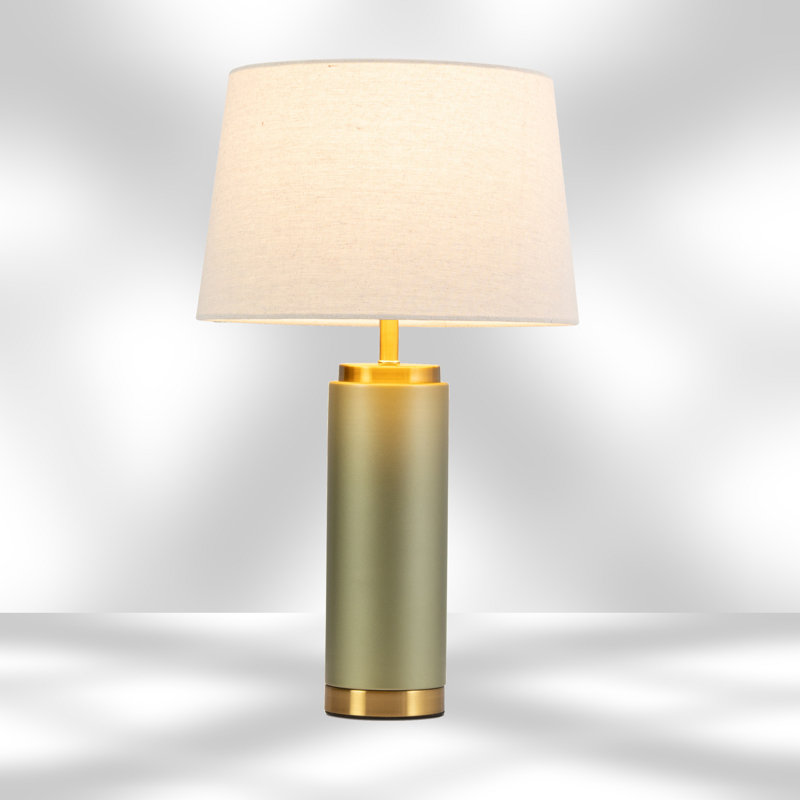 Cylinder 55cm Metal Ceramic look Table Lamp, Green, Beige