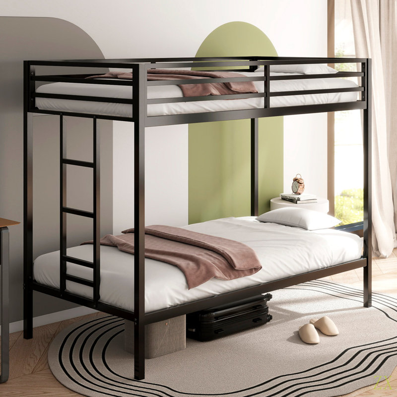 Sturdy Twin Over Twin Bunk Bed Metal For Kids And Adult, Twin Over Twin Bunk Bed With Ladder And Guardrails, Easy Climbing, Beds For Bedroom