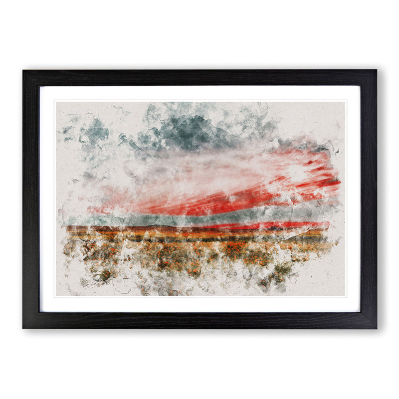 Meadow in South Africa Watercolour - Picture Frame Graphic Art, Black Framed, 65cm H x 90cm W x 2cm D