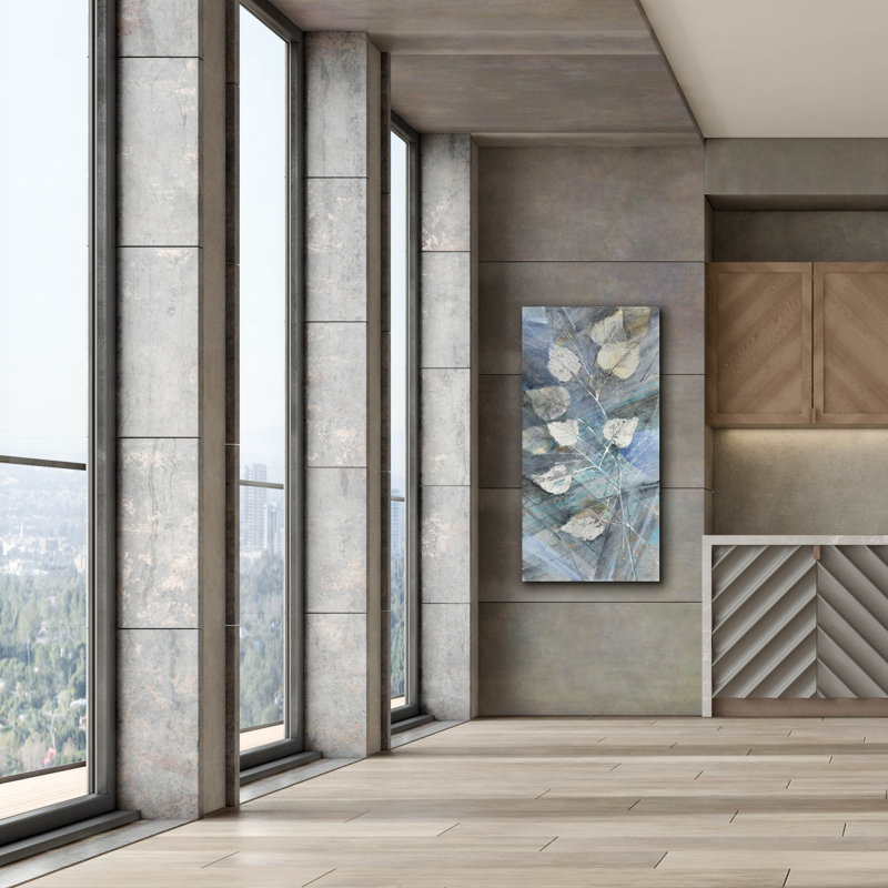 «Silver Leaves 1» par Albena Hristova, art mural sur toile, 30 po x 60 po