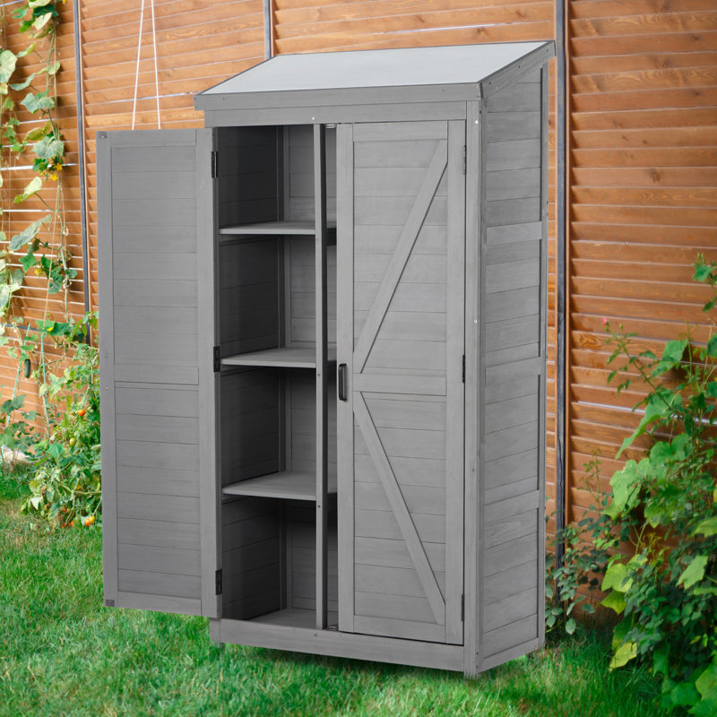 Remise extérieure en bois avec plateau en métal et rangement pour outils spacieux