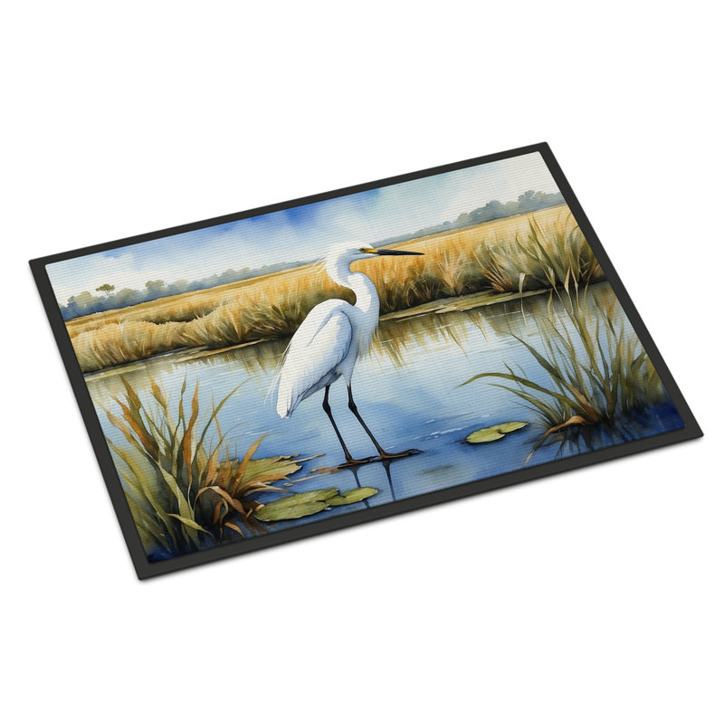 Snowy Egret in Coastal Marshes Doormat, 24" W x 36" L