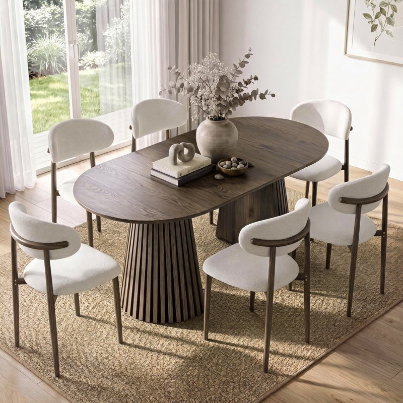 Ensemble de table de salle à manger extensible 7 pièces pour 6 personnes, table de cuisine ovale avec chaises rembourrées