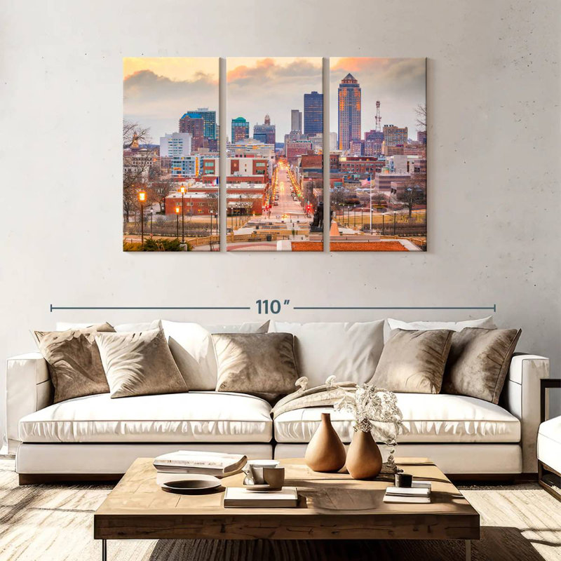 Paysage urbain Des Moines, H 48 po x l 74 po