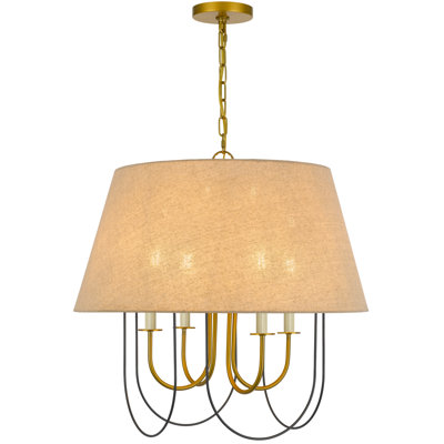 Lustre en laiton antique et métal noir 4 lumières avec abat-jour Eupora