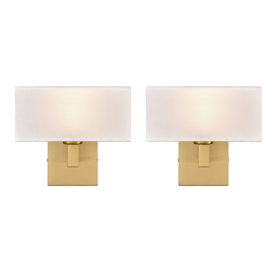 Gold Wall Sconce With Fabric Shade Set Of 2
