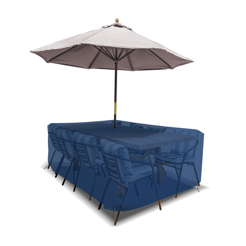 HeavyDuty Multipurpose Waterproof Outdoor Rectangle Dining Table &Chair Set Cover with Umbrella Hole, 30" H x 76" W x 46" D