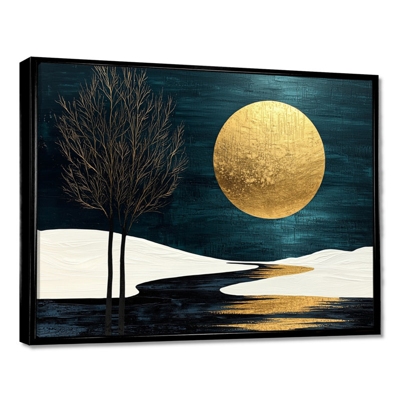 «Quiet Bold Mountain In Emerald Gold Harmony II», art mural grand lac, H 24 po x l 32 po, Impression encadrée flottante, Noir