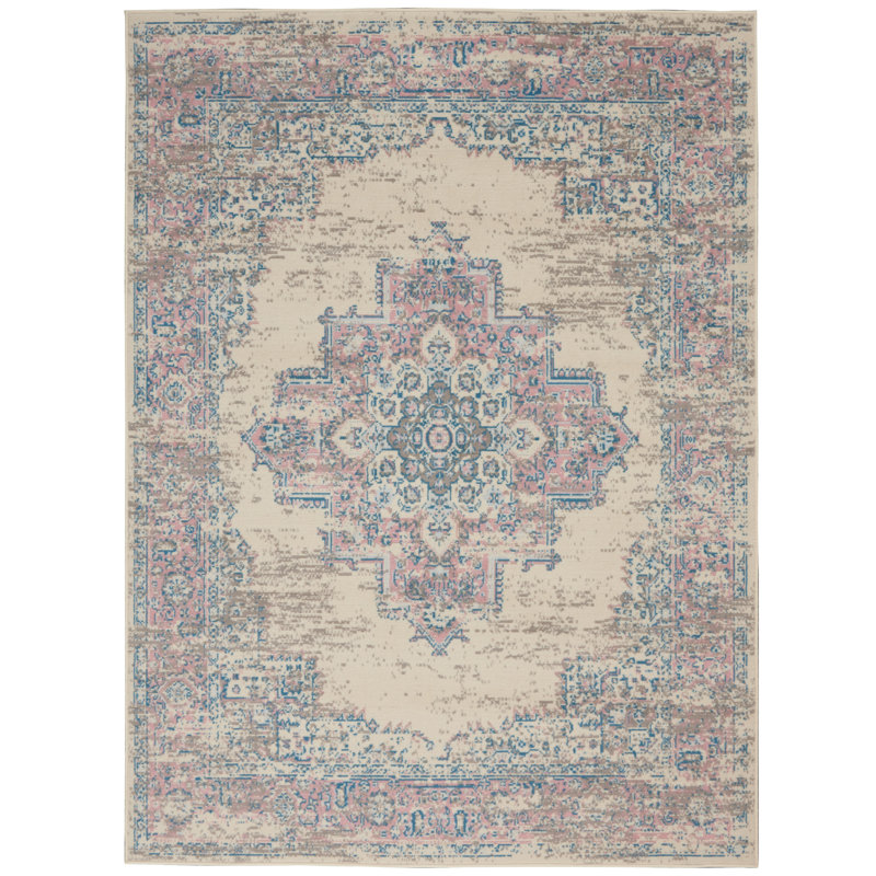 Tapis oriental ivoire / rose Burnie, Rectangle 5 pi 3 po x 7 pi 3 po