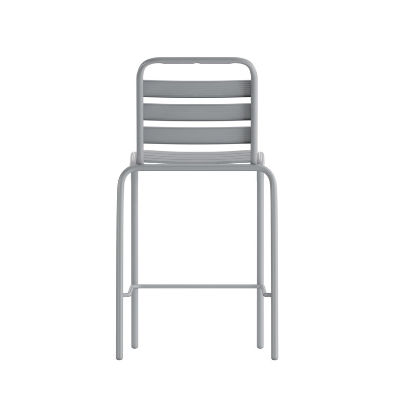 Silver Metal Slat Back Armless Bar Stool