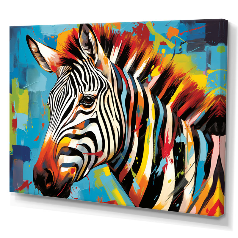 " Blue Orange Popart Zebra III ", 34" H x 44" W x 1.5" D