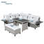 Ensemble de canapé de patio extérieur en rotin 5 pièces, ensemble de mobilier de jardin en forme de L en osier modulaire avec 2 tables d'appoint extensibles, table de salle à manger et housses lavables pour la cour, la piscine et l'intérieur