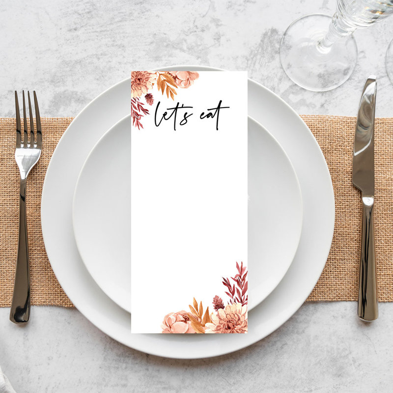 Automne fleurs séchées, papier imprimable, cartes de menu pour imprimante de bricolage, paquet de 52