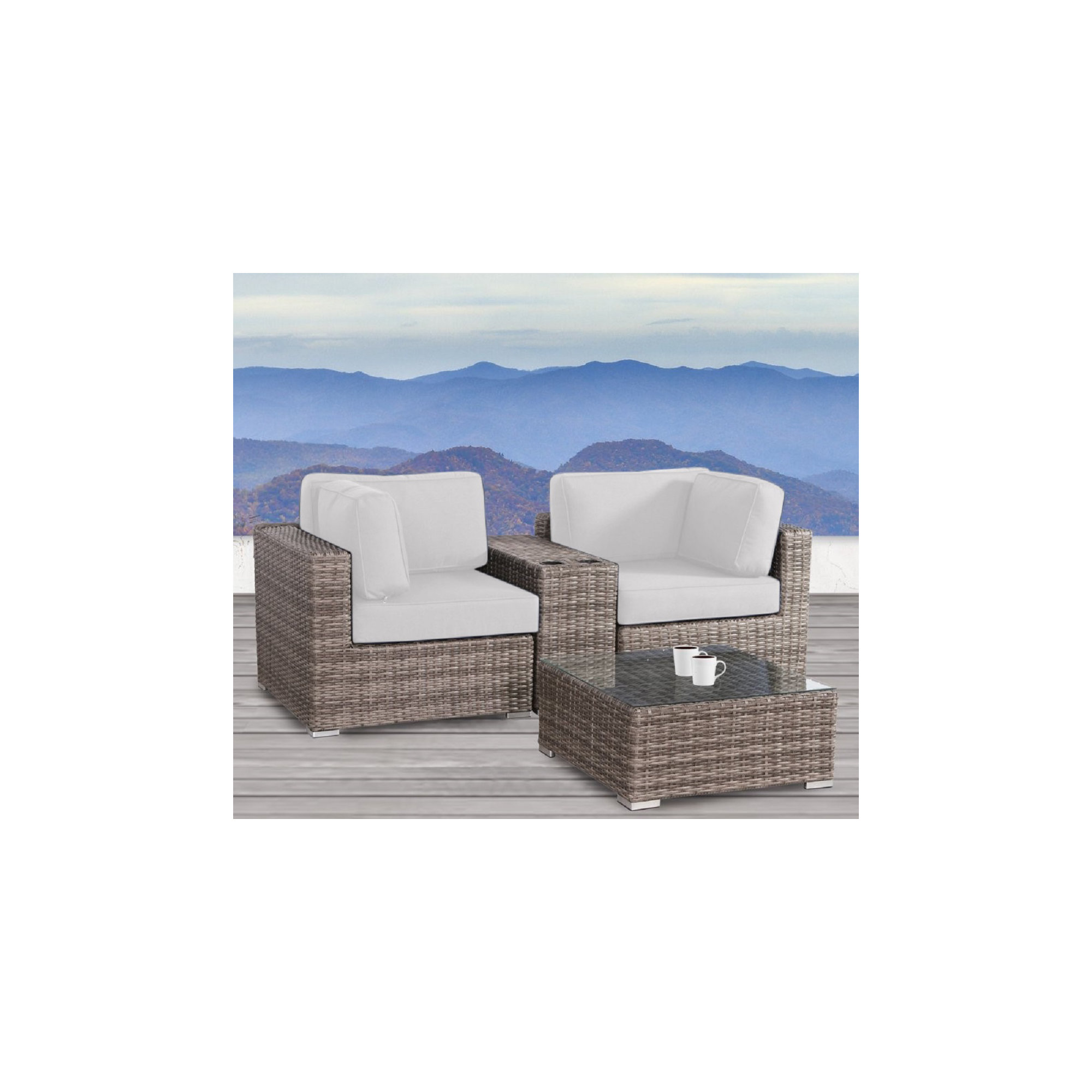 Tonioni Wicker Fully Assembled 2 - Person Seating Group with Cushions, Canvas Canvas Sunbrella® Canvas