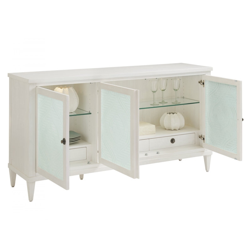 Ocean Breeze 72" Blue and White Buffet with Wave Glass Panels