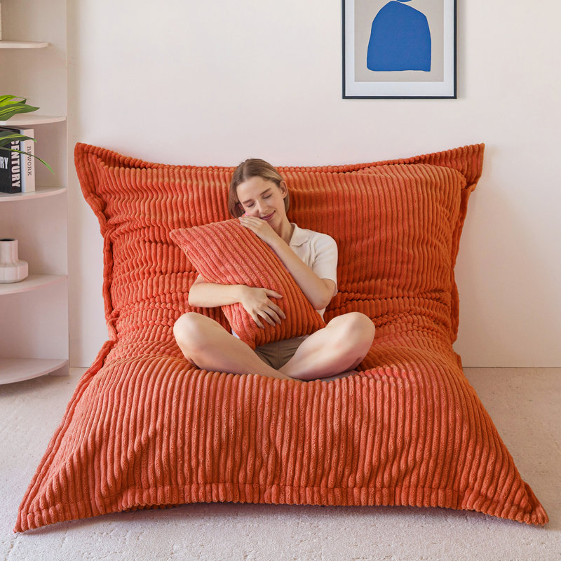 75" Orange Giant 3 In 1 Convertible Bean Bag Chair With Pillow, Orange Corduroy, 74.8'' W X 54'' D