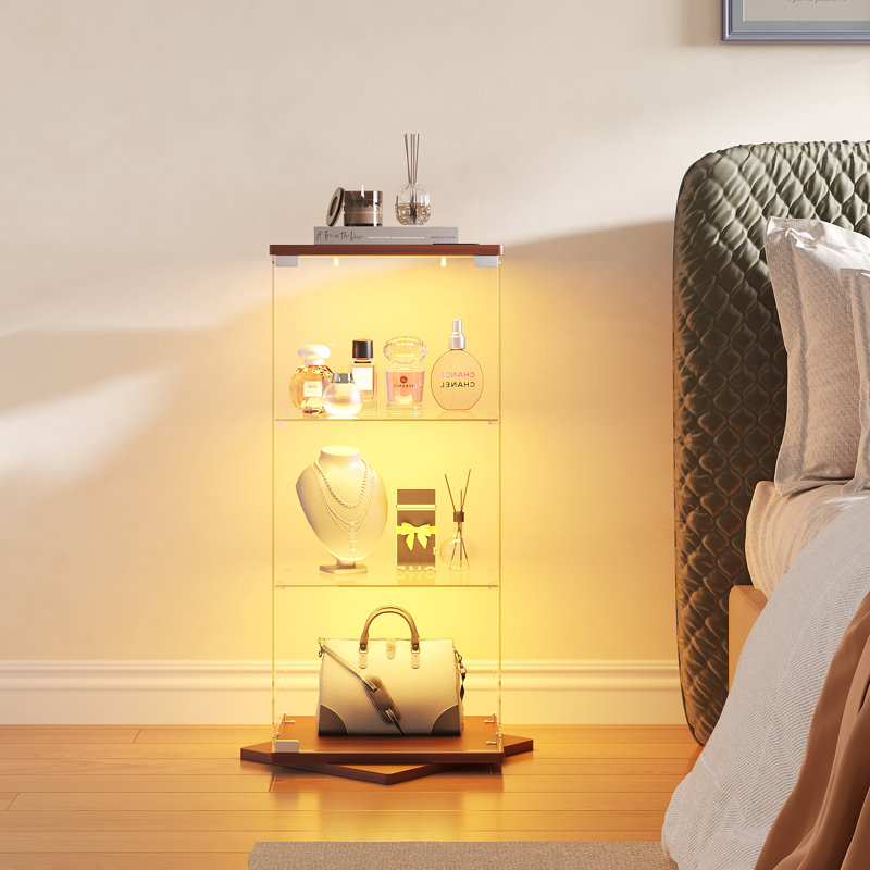 Vitrine pivotante à 360 ° en verre avec lumières RVB, Brown