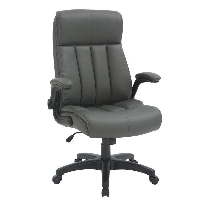Fauteuil de bureau ergonomique en similicuir - Fauteuil de direction ultra rembourré avec accoudoirs rabattables, réglable en hauteur, inclinable et roulettes lisses, gris