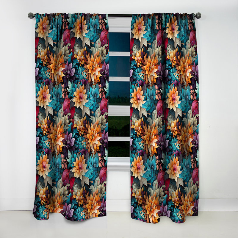 Mélange artistique Boho Motif V - Rideau floral - Rideau occultant floral - 1 panneaux, L 52 po x L 63 po