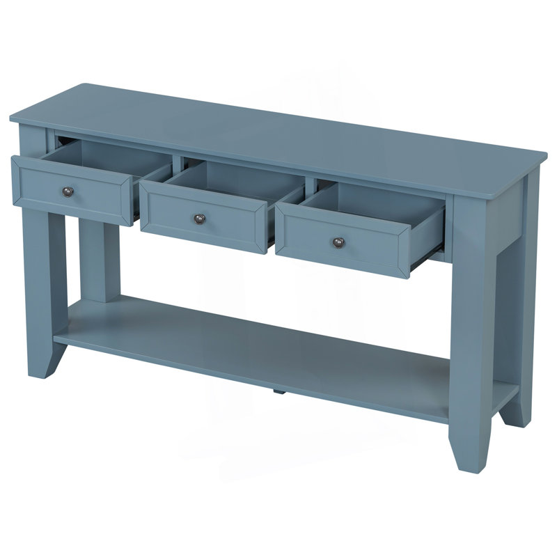 Console moderne avec trois tiroirs de rangement, Bleu