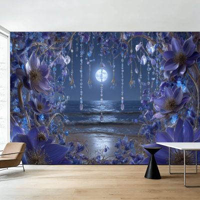 Papier peint adhésif pelez et collez océan plage cristal arche florale nuit étoilée fantaisie paysage marin art mural auto-adhésif et amovible