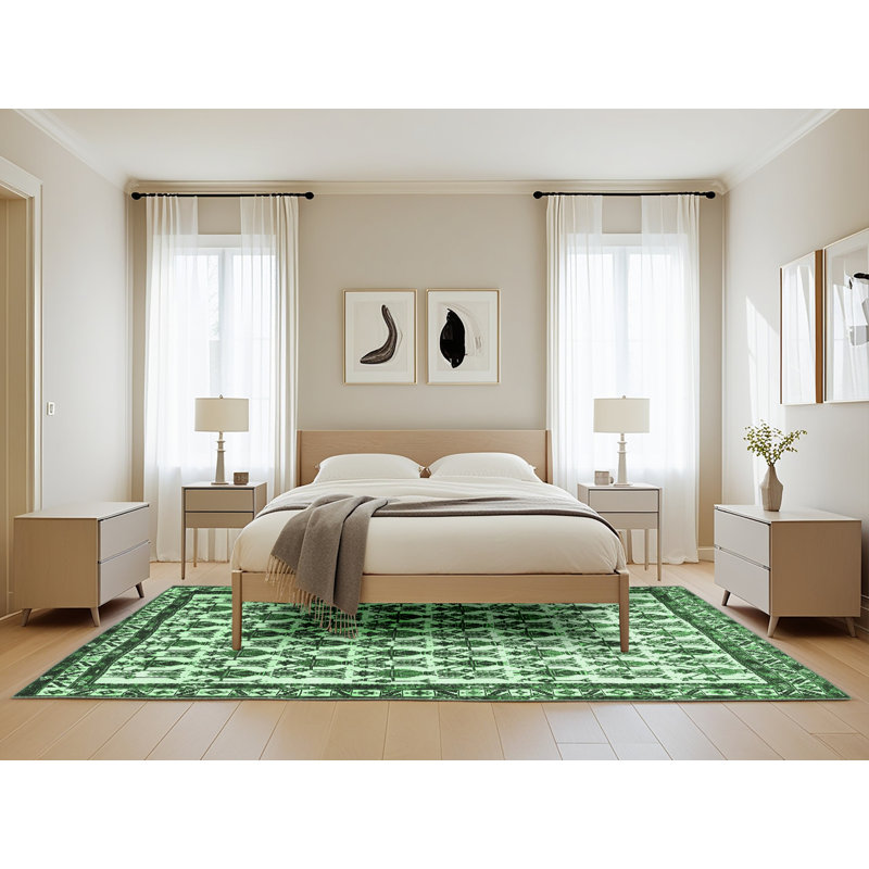 Tapis traditionnel vert émeraude 641, Rectangle de 5 pi x 8 pi