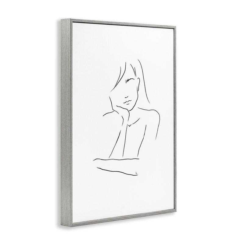 Triste femme, dessin au trait encadré, design par Martina Pavlova, H 18 po x l 12 po, Estampe numérique Farmhouse