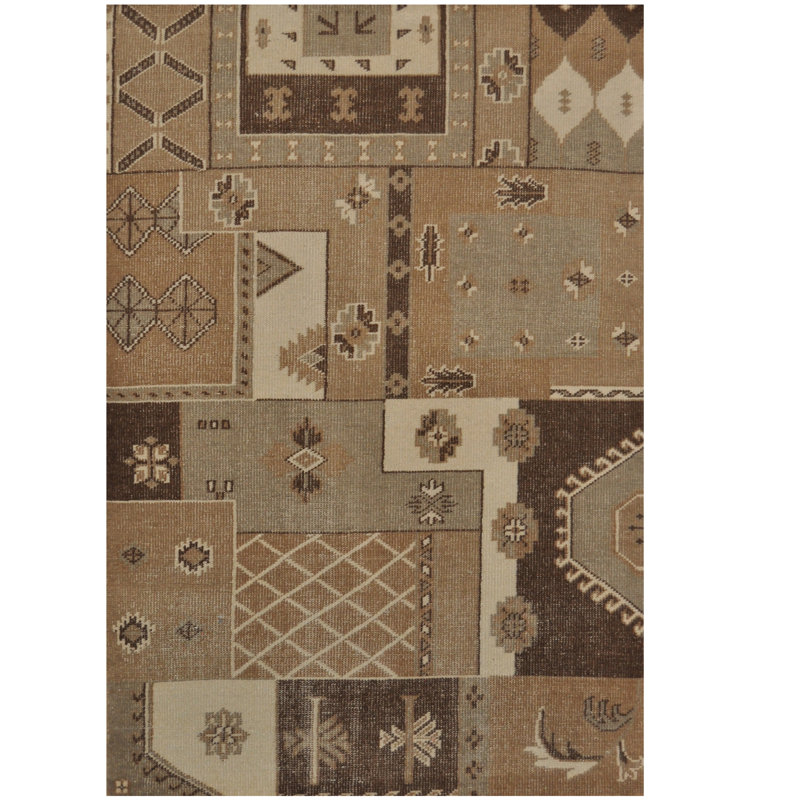 Tapis unique marocain en laine noué à la main brun de 5 pi 1 po x 7 pi 8 po Lues