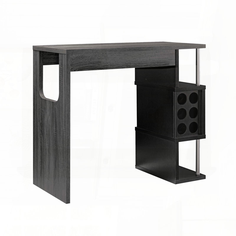 Table de bar à deux tons avec compartiment pour verres à vin et trois tablettes - gris vieilli et noir