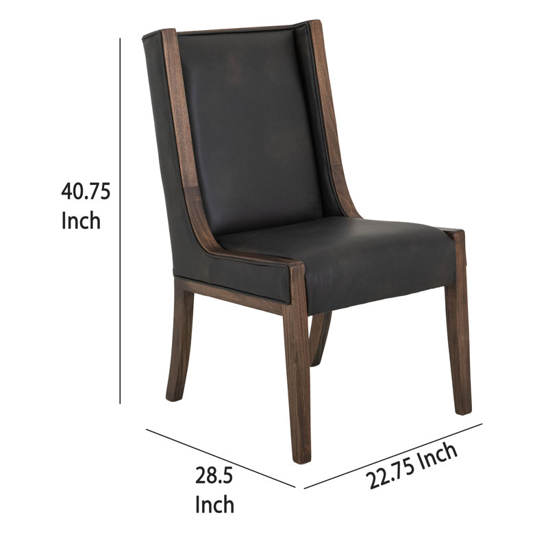 Ensemble de 2 chaises d'appoint de salle à manger Ally, bois brun noyer, similicuir noir