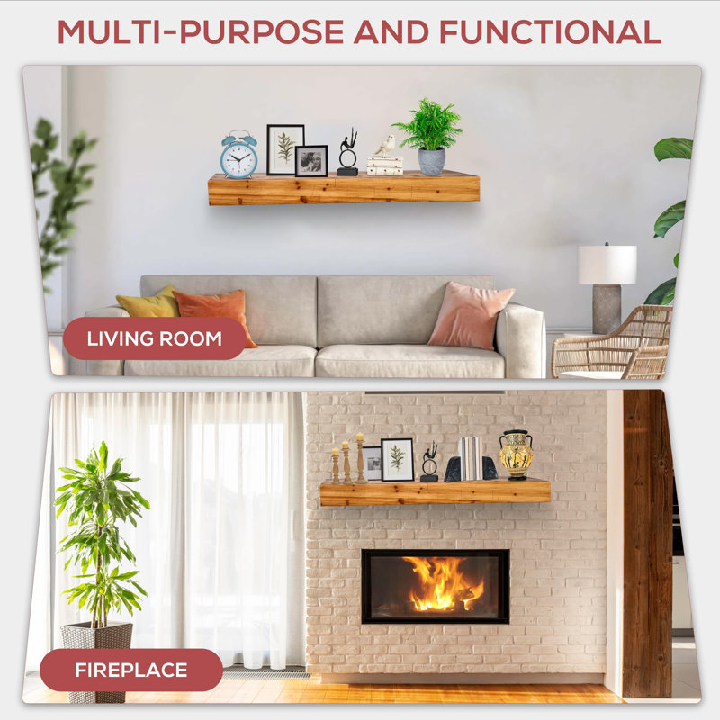 Northbeam 60" Beige Fir Wood Fireplace Mantel Shelf