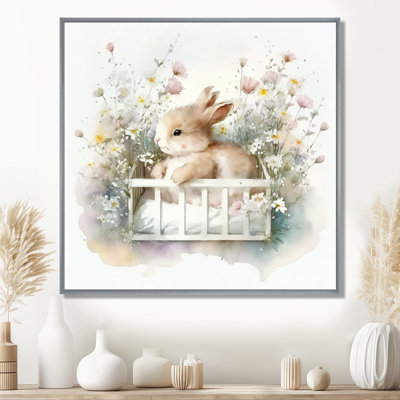 «Baby Bunny In Crib With Flowers I», reproduction sur toile