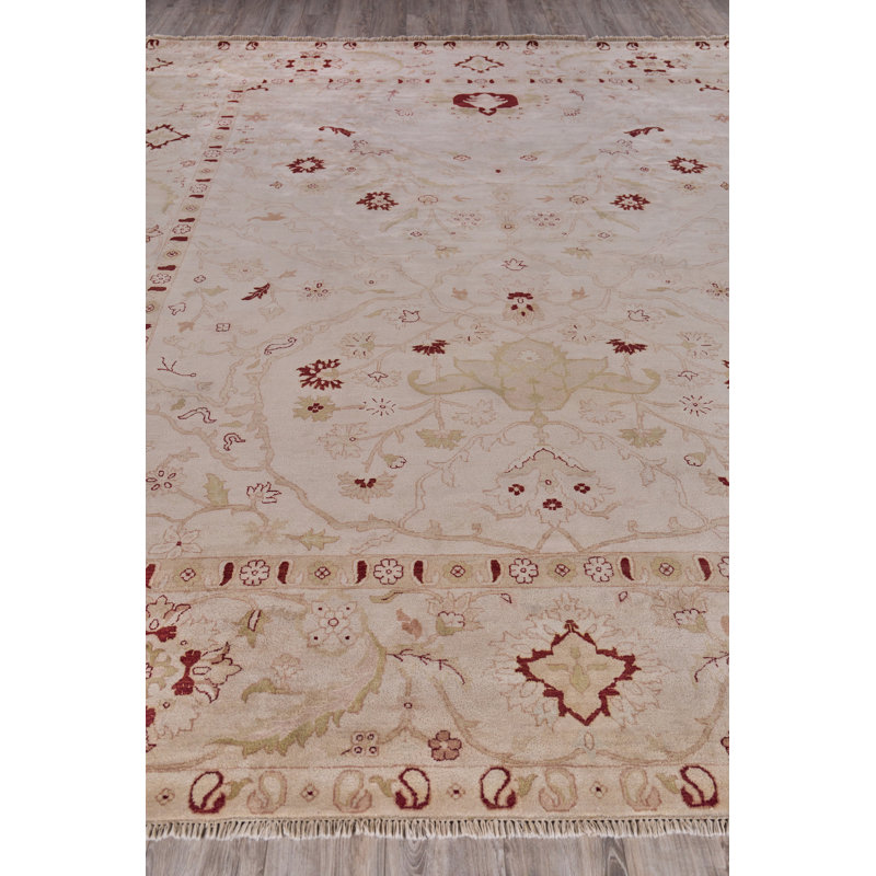 Handmade Red Floral Wool Rectangular Area Rug 12'2" x 14'6"