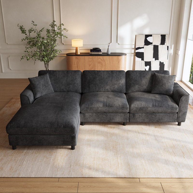 3 Seater Corner Sectional, Grey Chenille