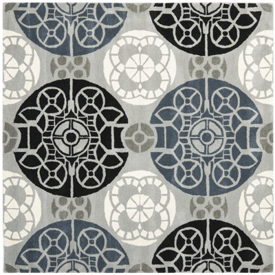 Eaton Wyndham Hand Tufted Wool/Viscose Damask Rug in Blue/Gray/Black