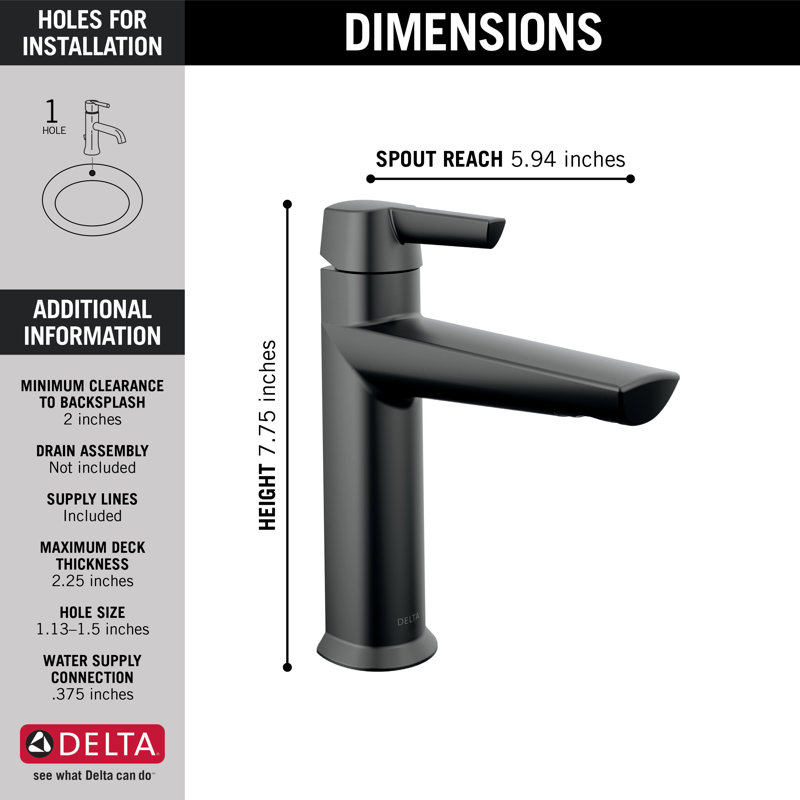 Galeon Single Hole Bathroom Faucet with Drain Assembly, Matte Black