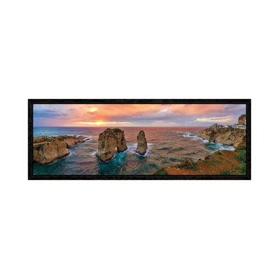 Sunset At The Raouche Coast, Beirut, Lebanon by Panoramic Images - Floater Frame Panoramic Gallery-Wrapped Canvas Giclée on Canvas