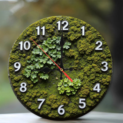 Décoration murale horloge couverte vert mousse