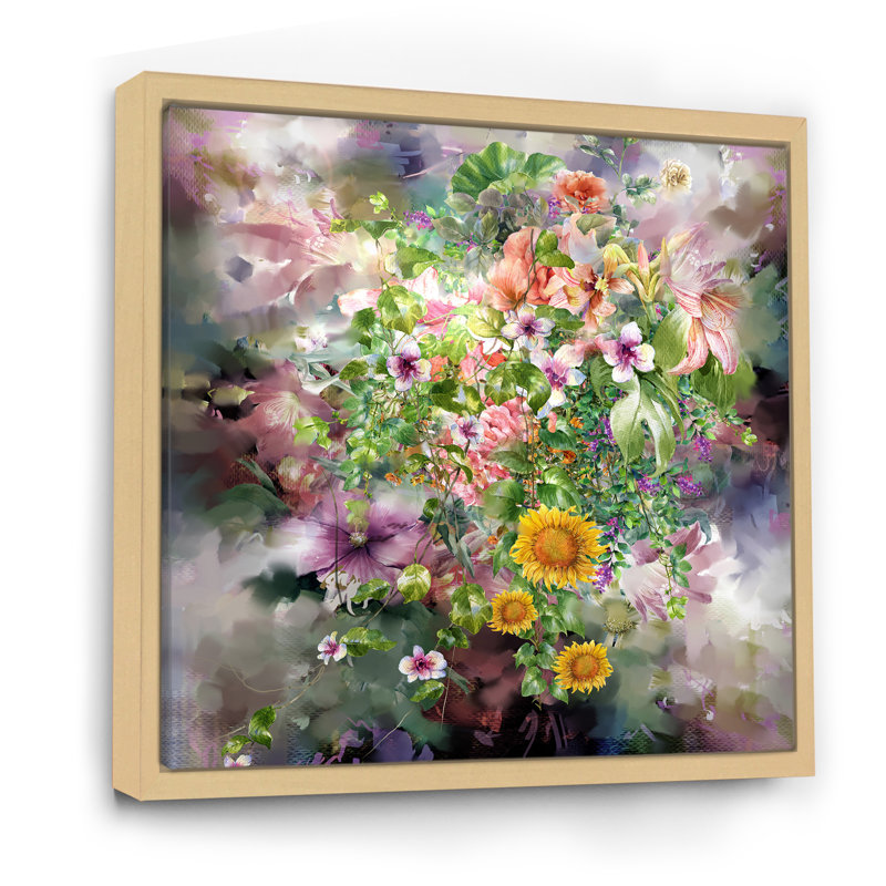 «Modern Yellow and Green Summer Garden II», reproduction d'art sur toile, H 36 po x l 36 po x P 1,5 po, Cadre flottant brun