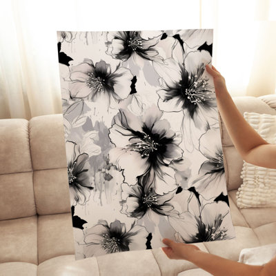Impression florale noire et blanche I, art moderne sans cadre
