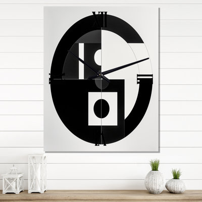 Horloge murale moderne surdimensionnée noire et blanche Bauhaus