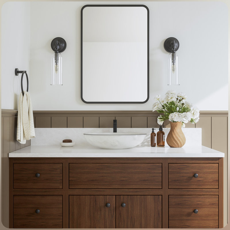 Robinet de lavabo vasque noir à poignée simple avec tuyau d'alimentation en eau au-dessus du comptoir et drain escamotable